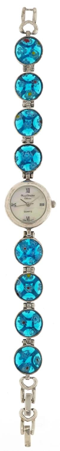 Marcel Drucker, ladies sterling silver and millefiori glass quartz wristwatch having mother of pearl - Image 2 of 8