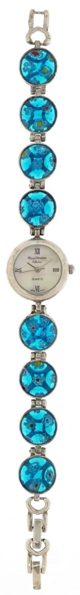 Marcel Drucker, ladies sterling silver and millefiori glass quartz wristwatch having mother of pearl - Bild 2 aus 8