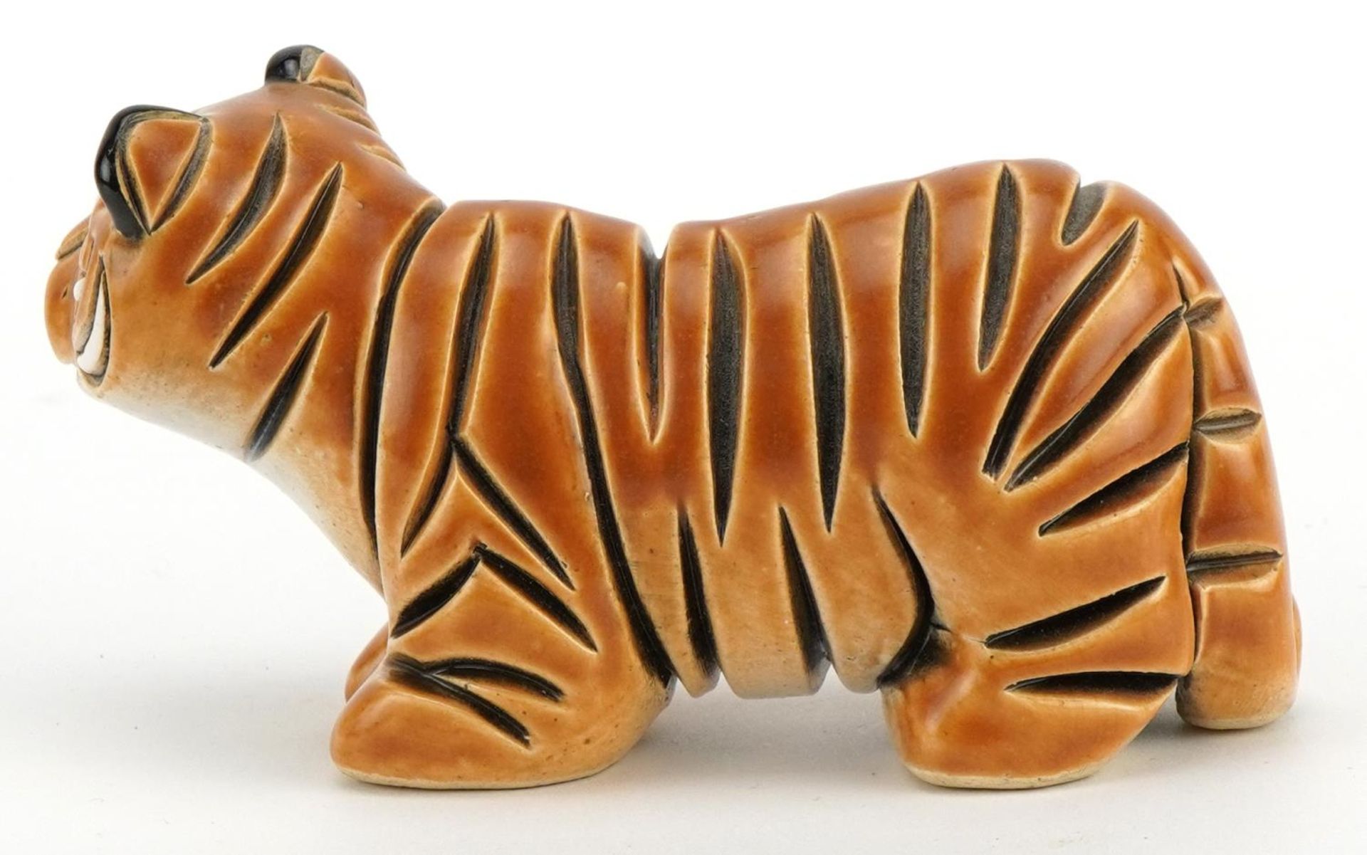 Mid century style stylised pottery tiger, incised marks to the base, 13.5cm in length - Image 3 of 8