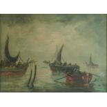 E Bott - Fishing boats, European school oil on canvas, mounted, framed and glazed, 38cm x 28cm