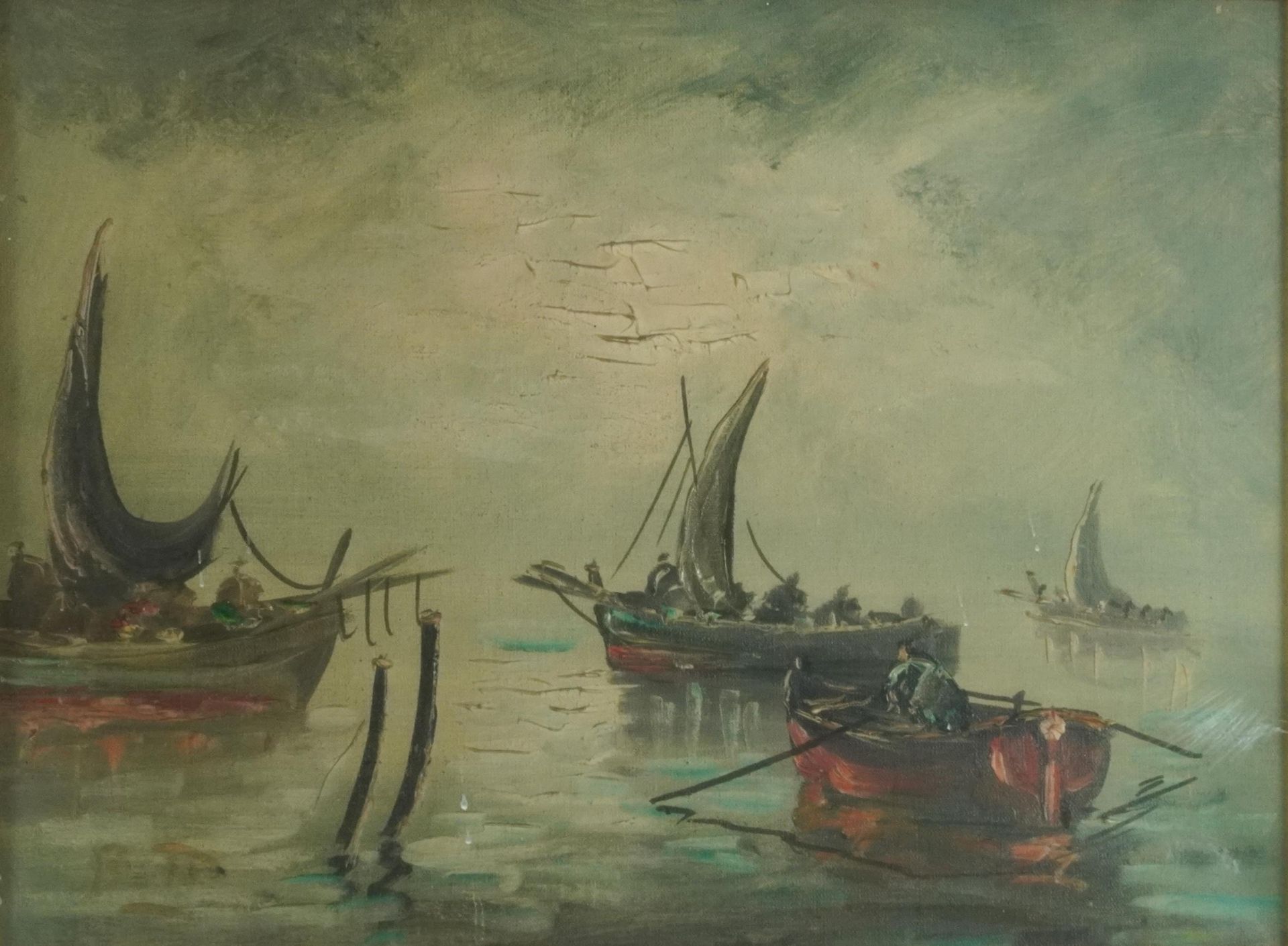 E Bott - Fishing boats, European school oil on canvas, mounted, framed and glazed, 38cm x 28cm