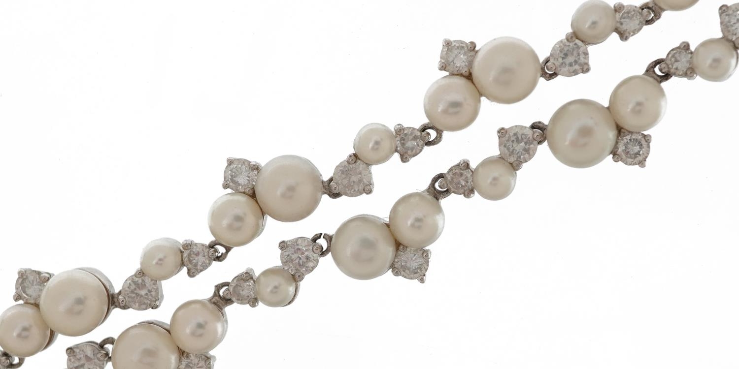 Silver cubic zirconia and cultured pearl collar necklace, 42cm in length, 43.4g - Image 2 of 5