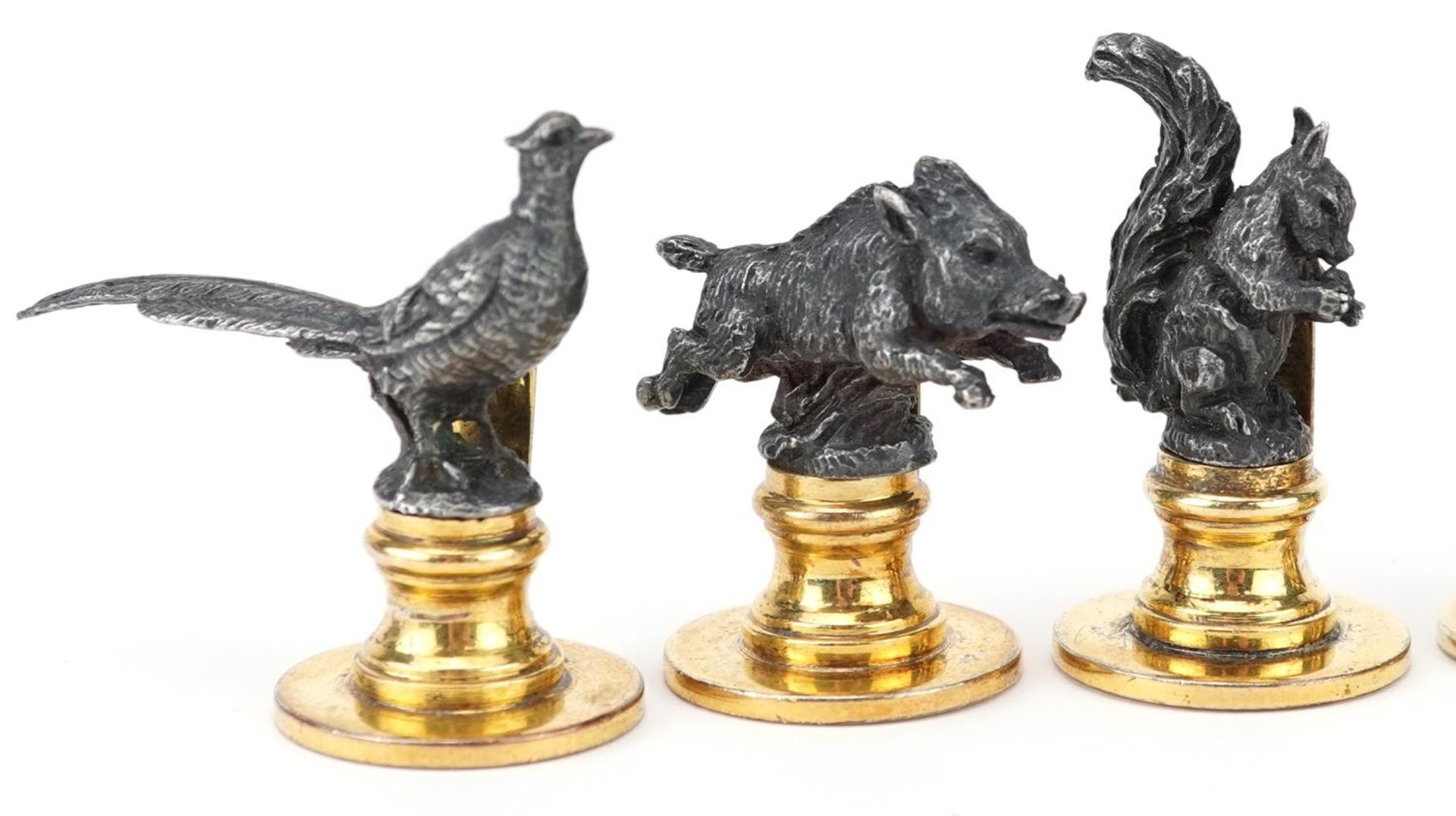 Gucci, set of six Italian silver and silver gilt menu/name place card holders in the form of game - Image 2 of 6