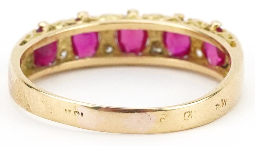 18K gold ruby and diamond half eternity ring set with five rubies and eight diamonds, each ruby - Image 2 of 5