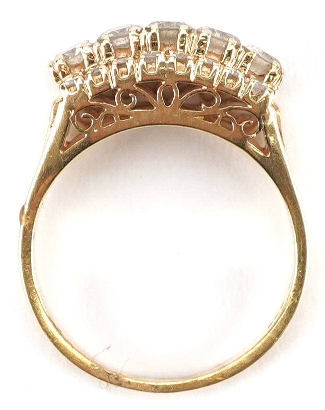 14k gold diamond three row cluster ring, total diamond weight approximately 0.46 carat, size J, 3.4g - Image 3 of 5
