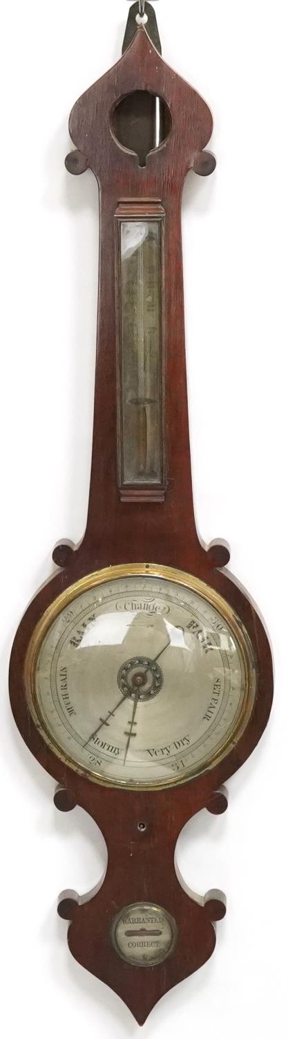 Three 19th century mahogany wall barometers with thermometers, one with enamelled plaque, - Image 12 of 15