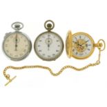 Three pocket watches including British military interest Waltham stopwatch and a gold plated half