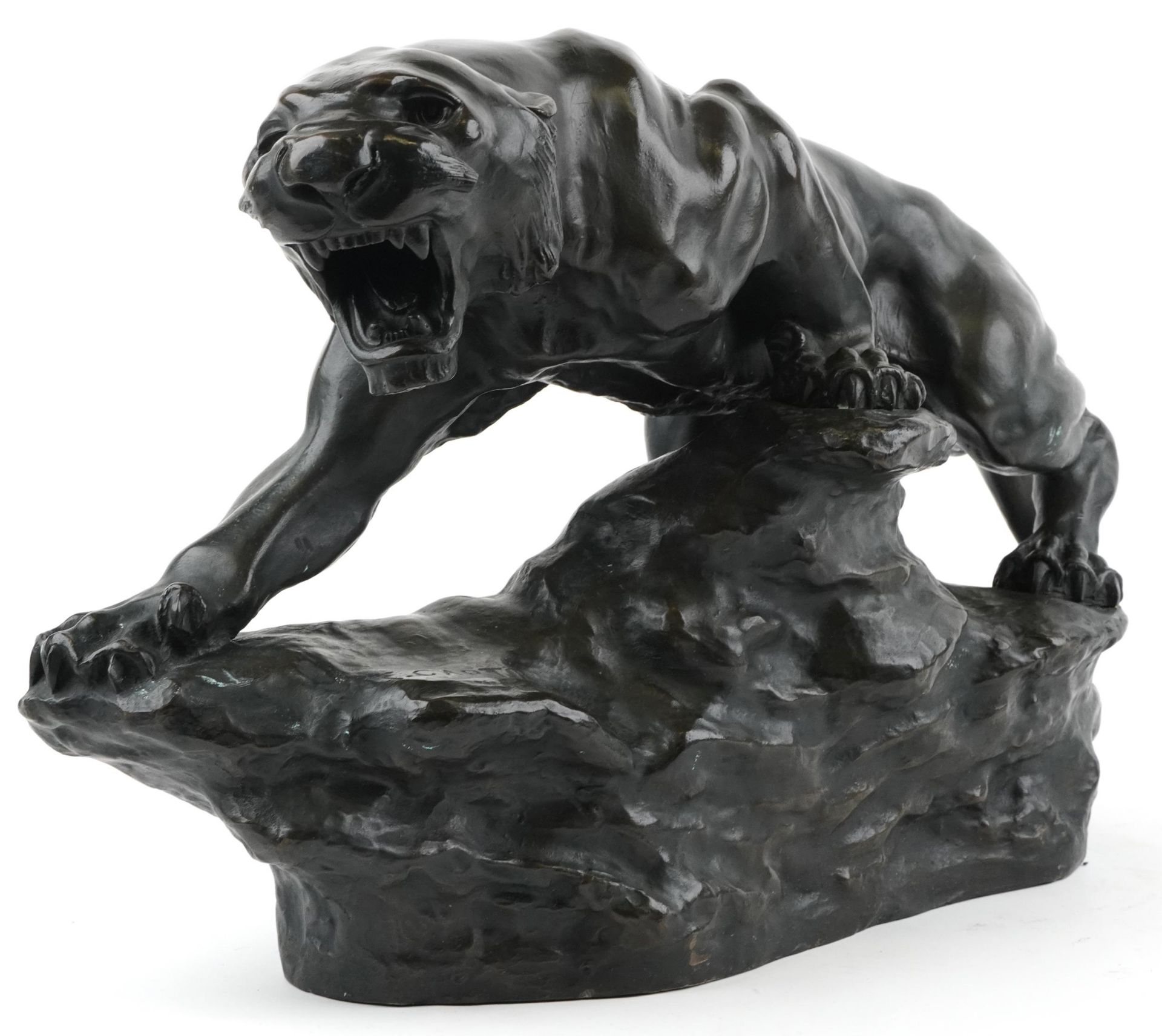 After Thomas-François Cartier, large French Art Deco style cold cast bronze sculpture of a tiger
