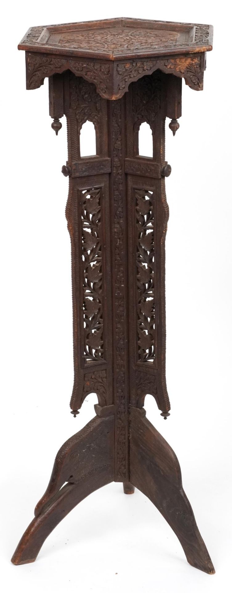 Anglo Indian plant stand profusely carved with flowers and foliage, 100cm high - Image 3 of 3