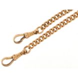 9ct gold watch chain with dog clip clasps, 43cm in length, 21.8g