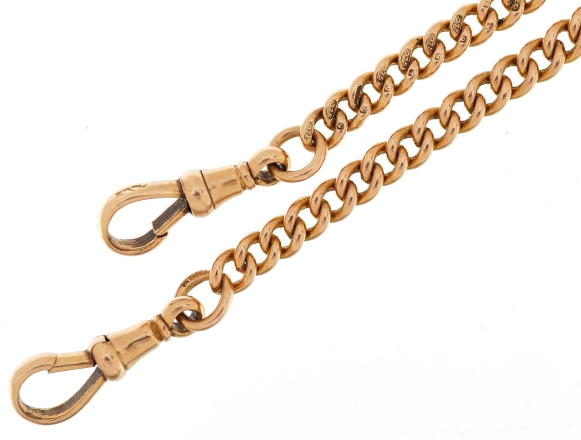 9ct gold watch chain with dog clip clasps, 43cm in length, 21.8g