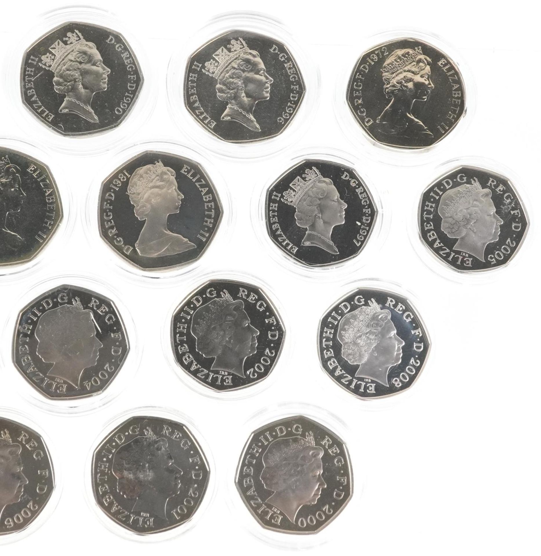 Twenty one Elizabeth II fifty pence pieces, predominantly proofs, various dates - Bild 6 aus 6