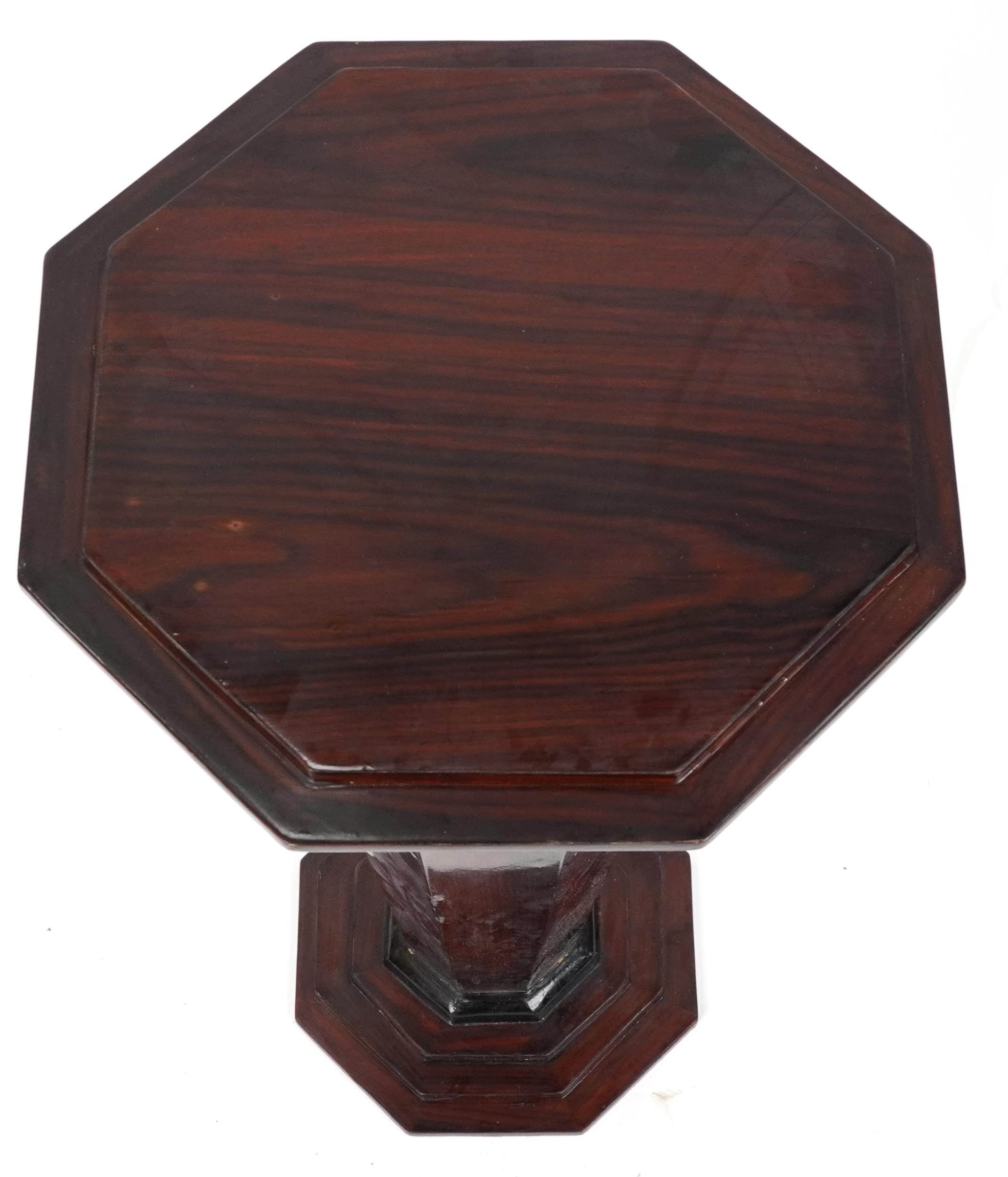 Art Deco style octagonal rosewood effect side pedestal with tapering column, 78.5cm high - Image 2 of 3
