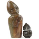 Edward Chiwawa, mid century Zimbabwean figural stone carving and a similar example of a stylised