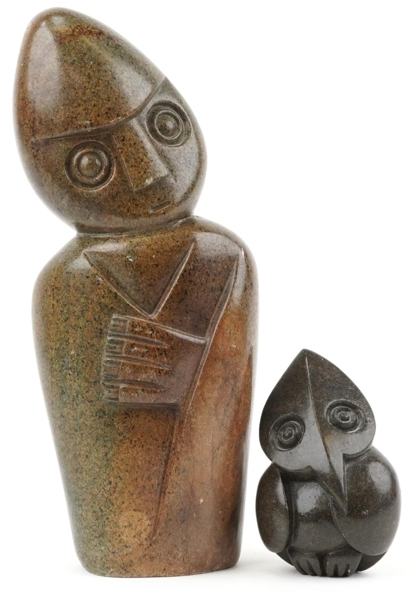 Edward Chiwawa, mid century Zimbabwean figural stone carving and a similar example of a stylised