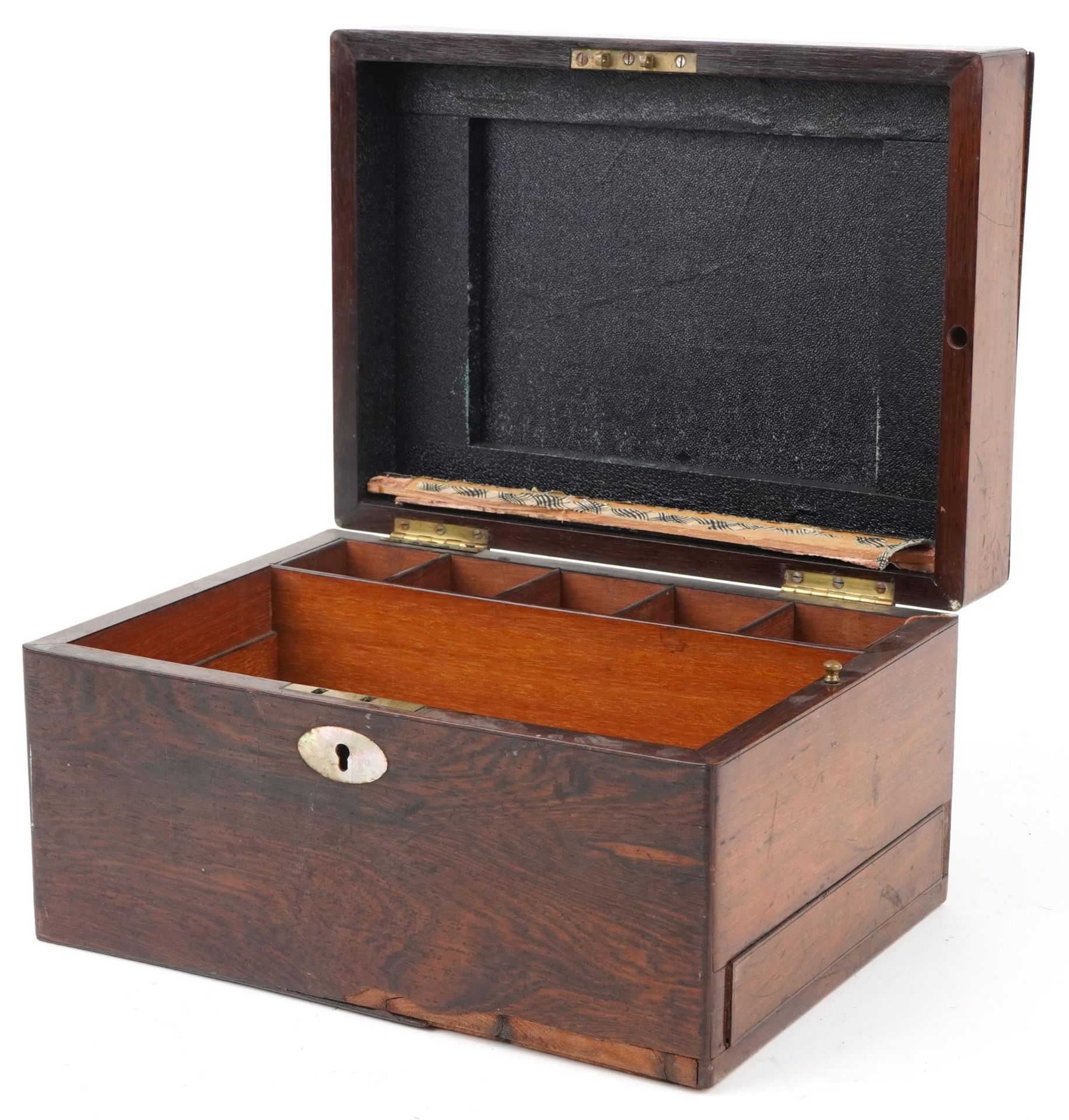 Victorian rosewood toilet box with side drawer, 18.5cm H x 31cm W x 23cm D - Image 2 of 4
