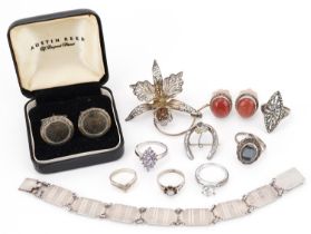 Antique and later silver and white metal jewellery including rings set with semi precious stones,