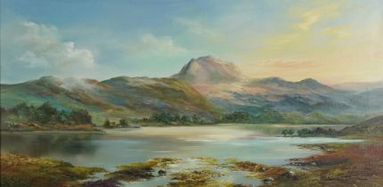 Prudence Turner - Loch Maree, Scottish school oil on canvas, inscribed verso, mounted and framed,