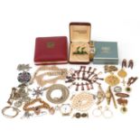 Antique and later jewellery and wristwatches including Victorian gold plated bracelet with love