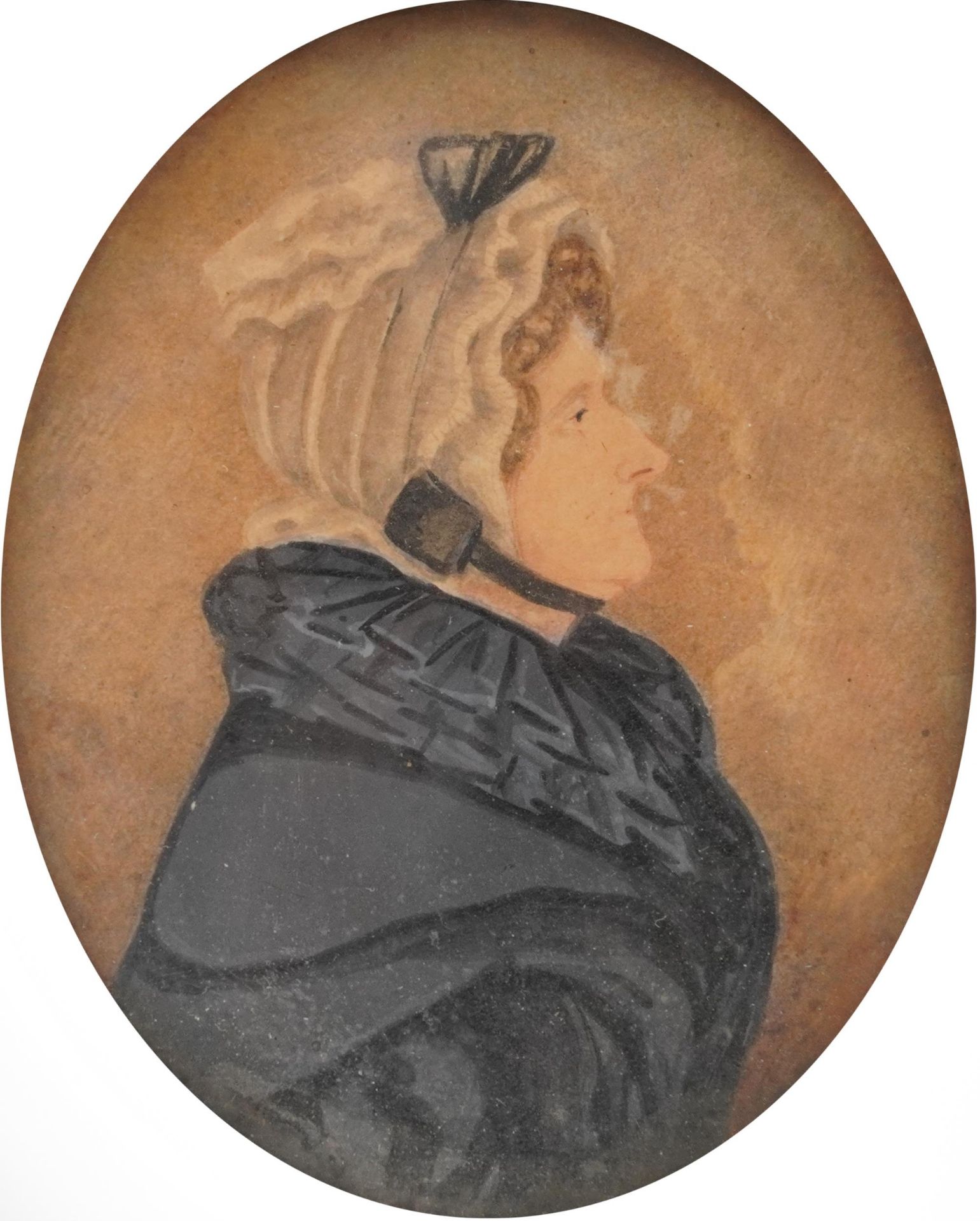 Pair of Georgian oval hand painted portrait miniatures of a male and female housed in ebonised - Image 3 of 10