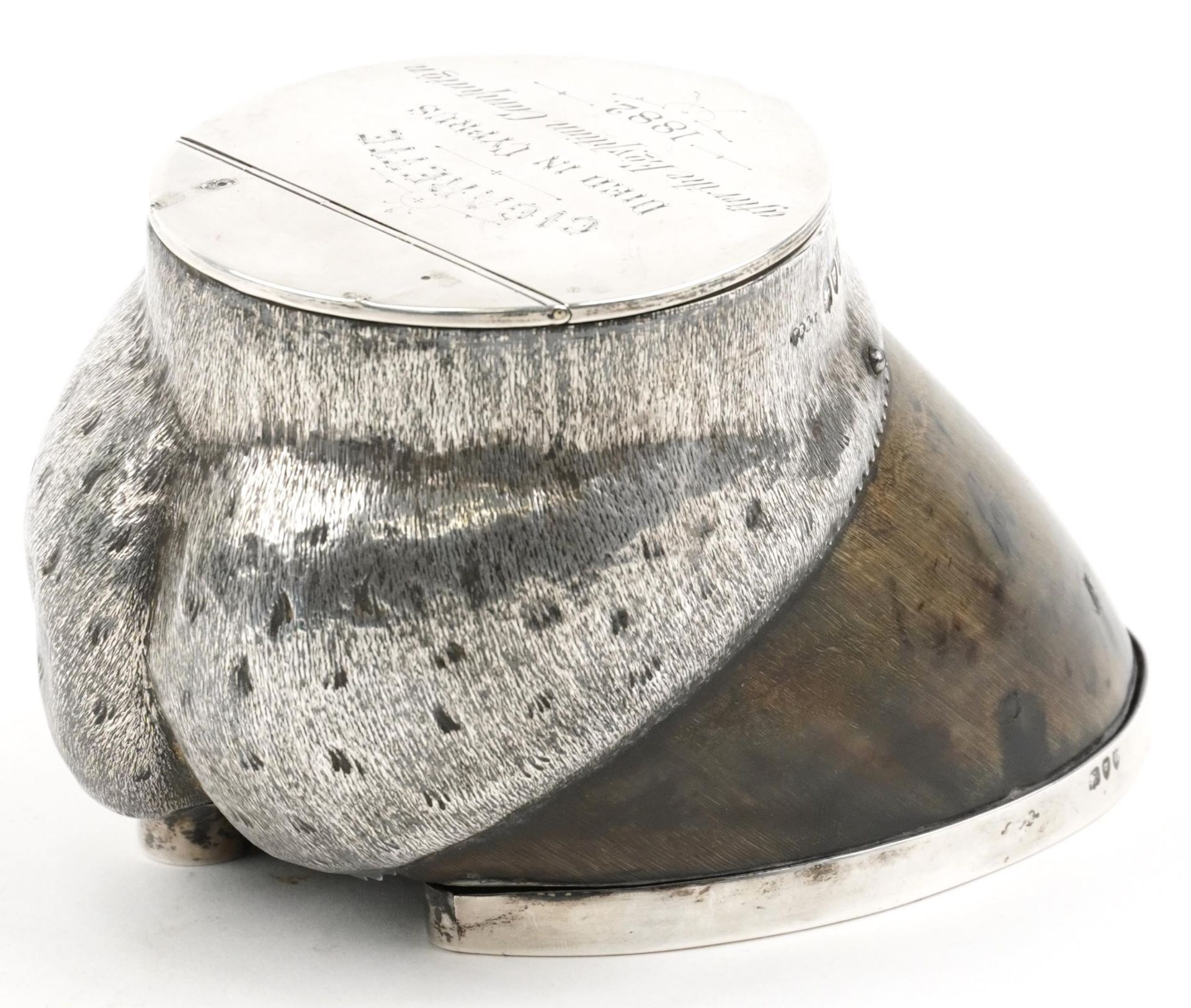 Army & Navy Cooperative Society Ltd , Victorian silver mounted horses hoof inkwell for Cigarette - Bild 2 aus 7