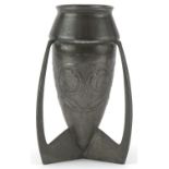 Archibald Knox Liberty design pewter vase decorated with flowers, impressed number O226, English