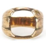 9ct gold ring mount, size O, 5.2g