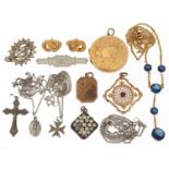Antique and later jewellery including two 9ct gold back and front lockets, Edwardian gold plated