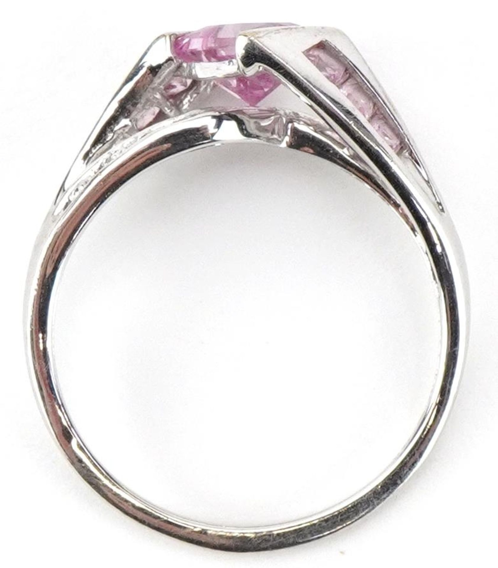 10K white gold pink topaz and diamond crossover ring, size N, 2.4g - Image 3 of 5