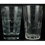 Two commemorative glass beakers including a Edward VII example, 12cm high