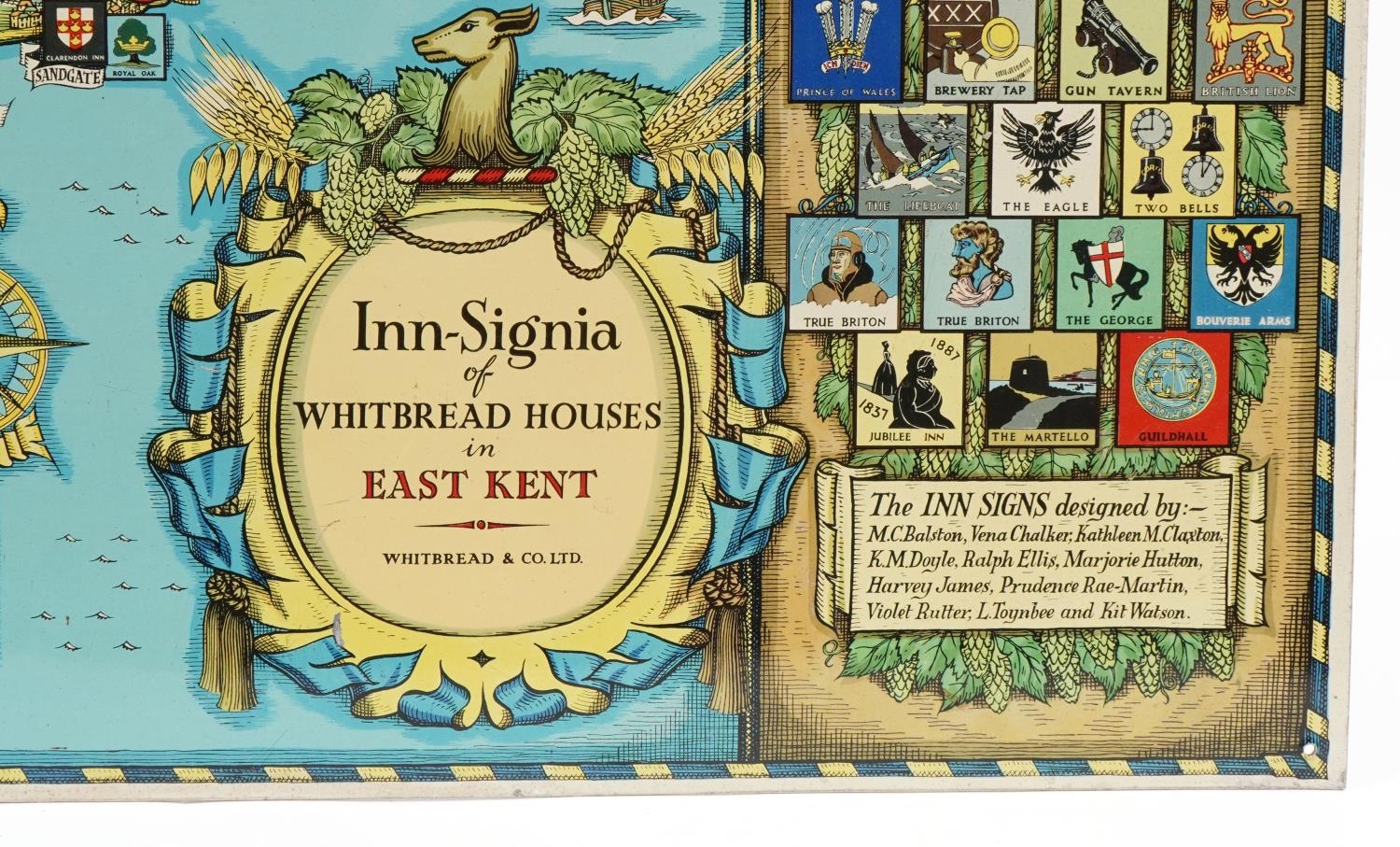 Vintage Breweriana interest Whitbread & Co Ltd metal pub map of Kent, 83cm x 57cm - Image 2 of 3