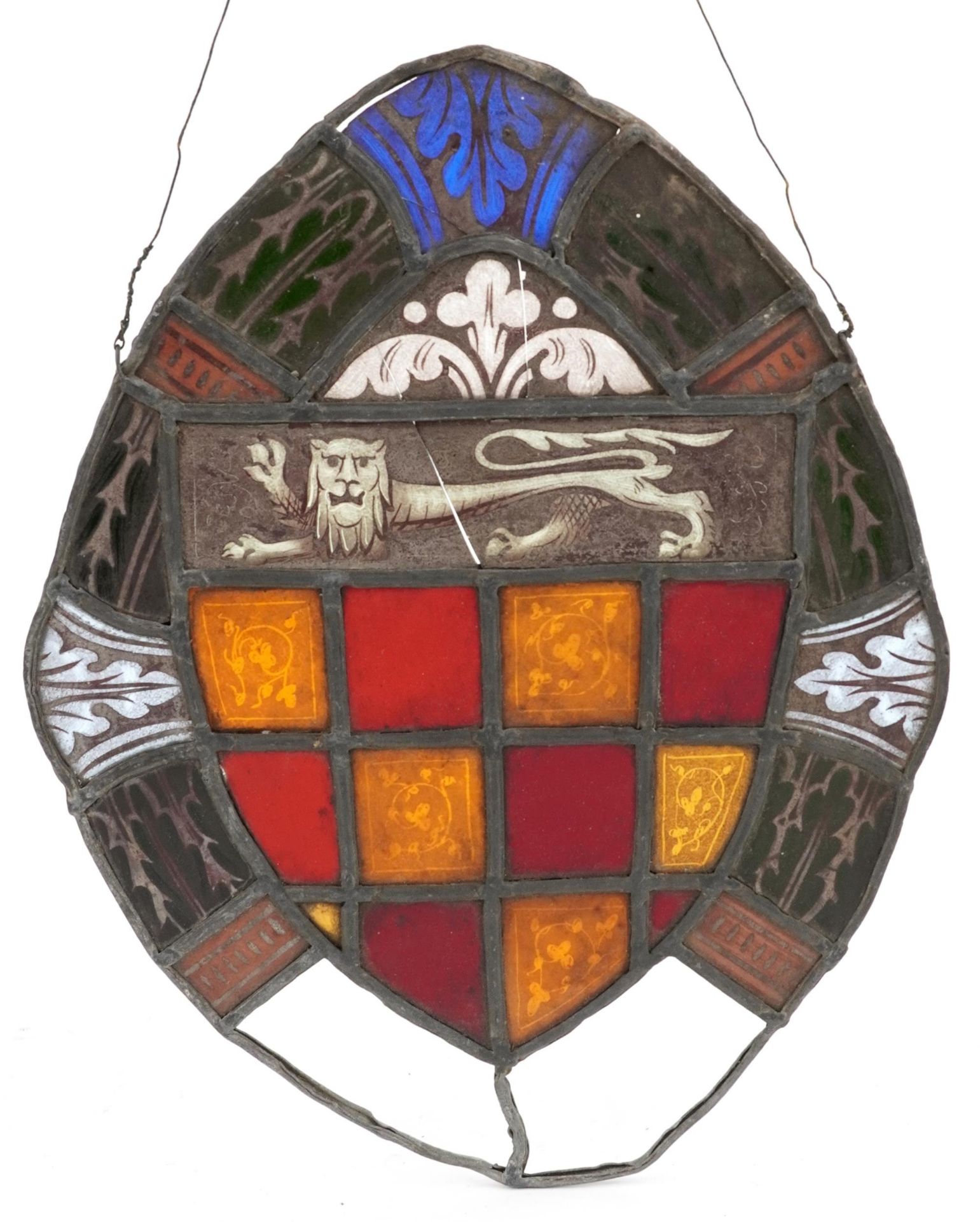 Four Danish leaded stained glass Heraldic Coat of Arms including one with lions and a bear, the - Bild 4 aus 9