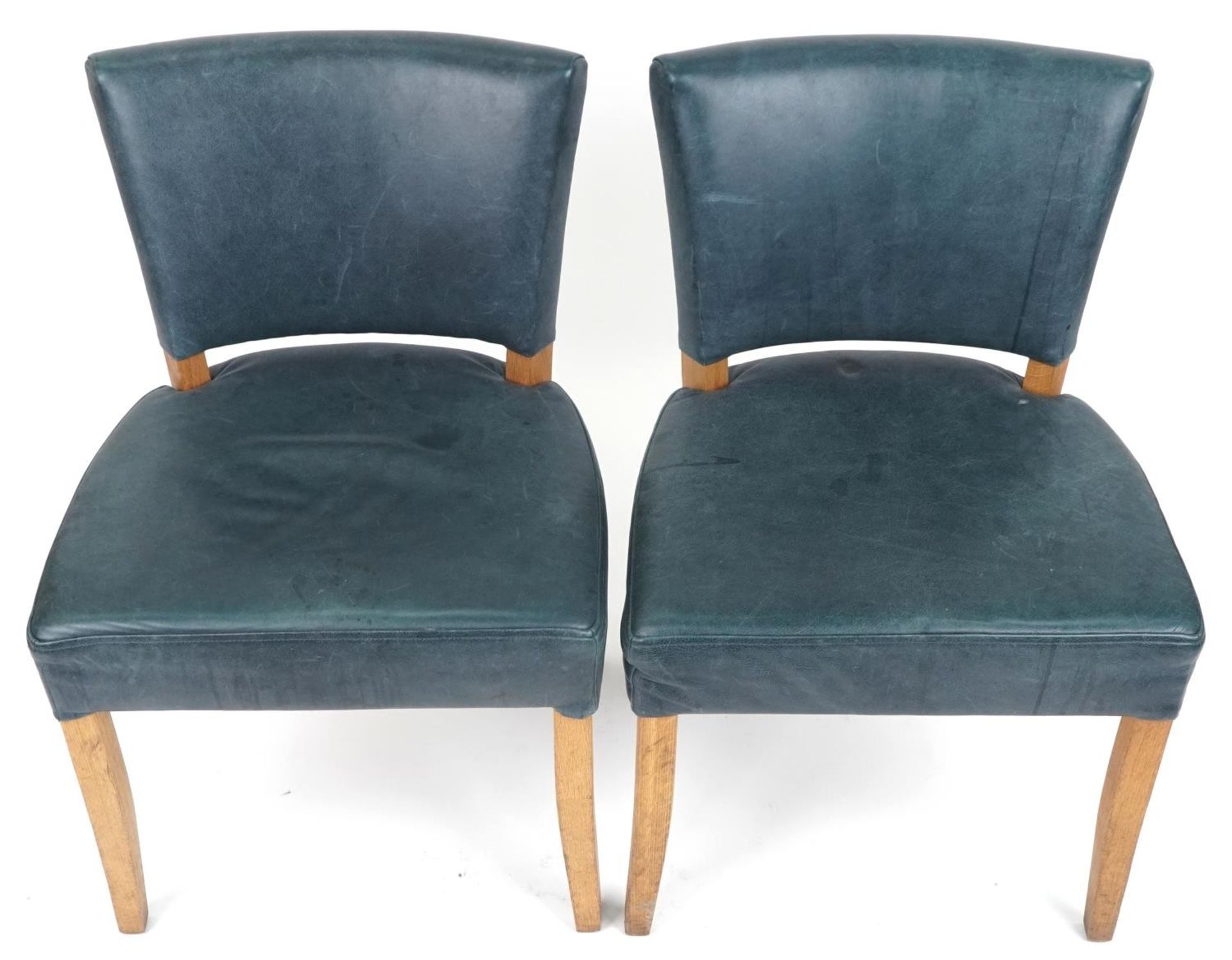 Wych Wood Design, pair of contemporary light oak chairs with blue leather upholstery, 87cm high - Bild 3 aus 5