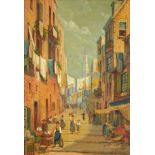 F Temaro - Continental street scene, European school heightened watercolour, mounted framed and