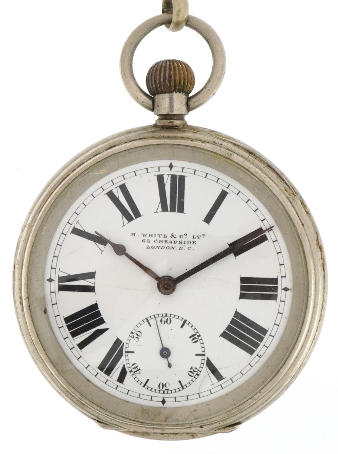 H White & Co Ltd, gentlemen's white metal open face keyless pocket watch having enamelled and - Image 2 of 5