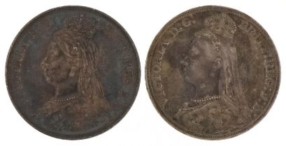 Two Victorian silver crowns 1887 and 1889