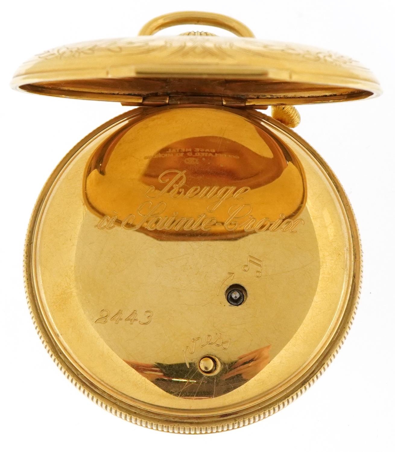 Gentlemen's gold plated Reuge Music open face pocket watch with box numbered 2443, 56mm in diameter - Image 5 of 8