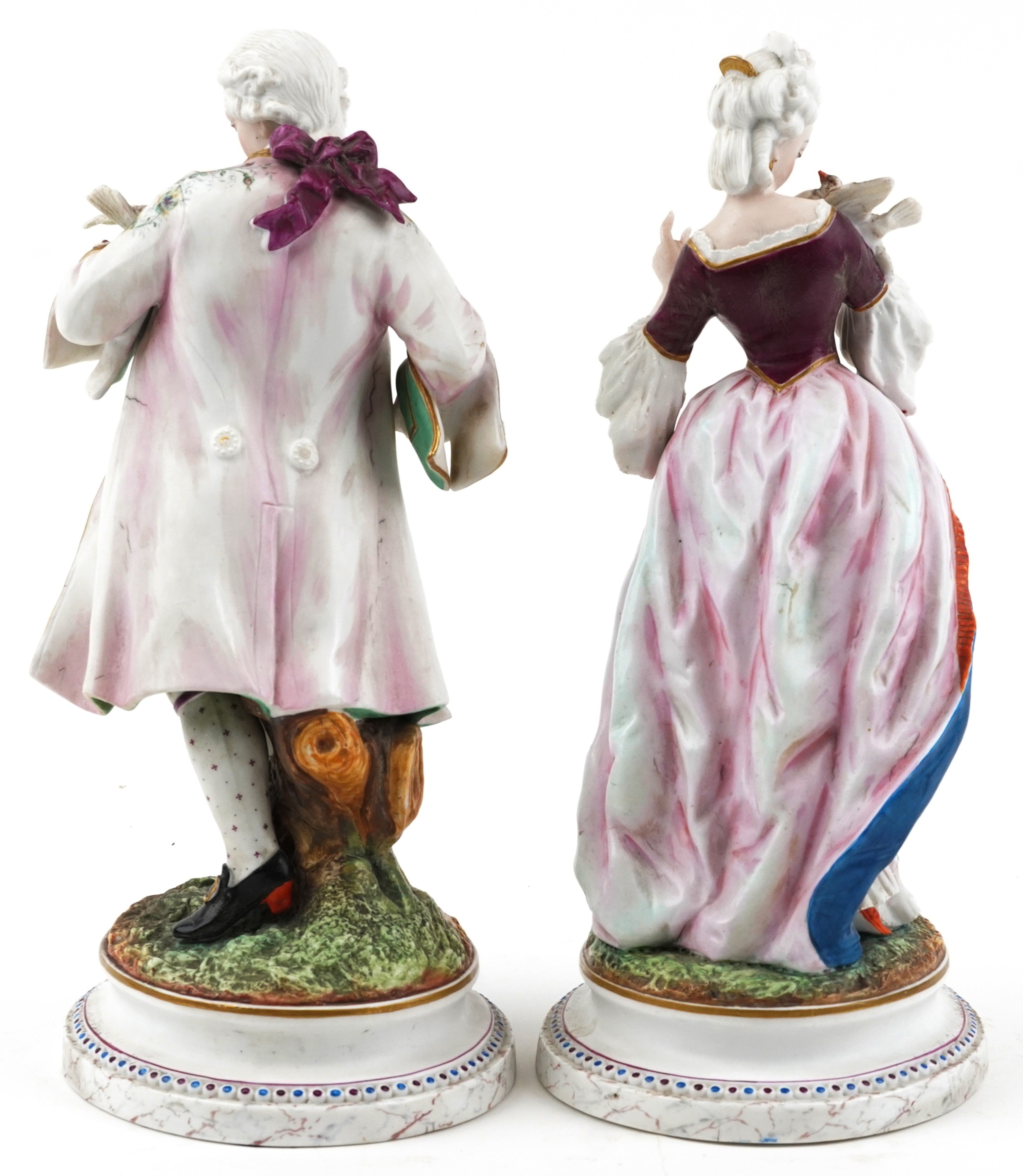 Pair of large 19th century French bisque porcelain figures of bird catchers, impressed AM factory - Image 2 of 4