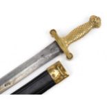 French military interest infantry short sword with scabbard and steel blade, various impressed