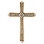Renaissance Revival 10K two tone gold diamond cross pendant, 3.5cm high, 2.8g