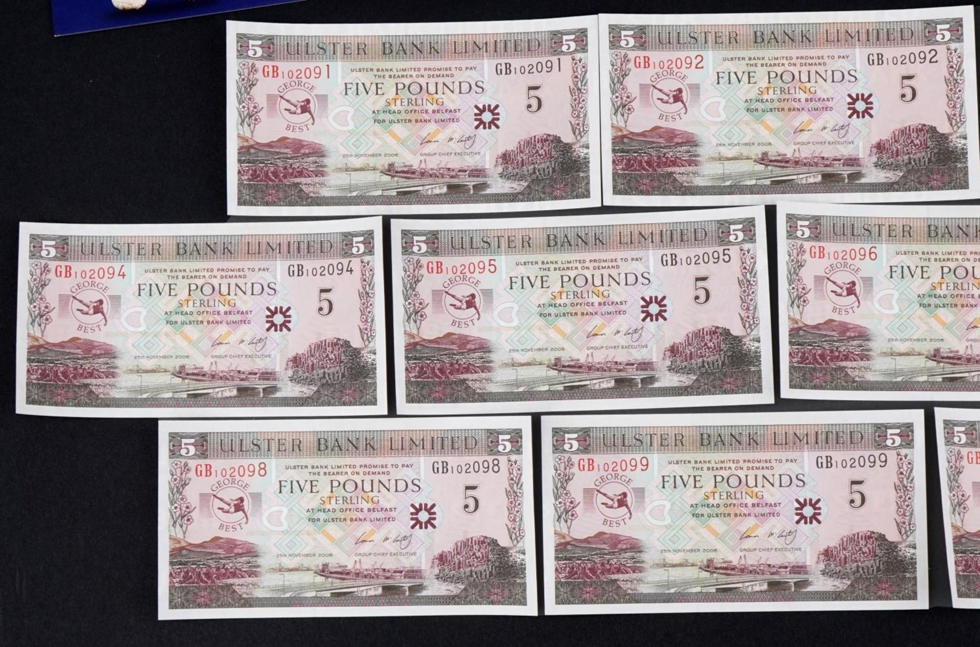 Ten count these 2006 Ulster Bank Limited George Best design five pound notes, including three with - Bild 2 aus 7