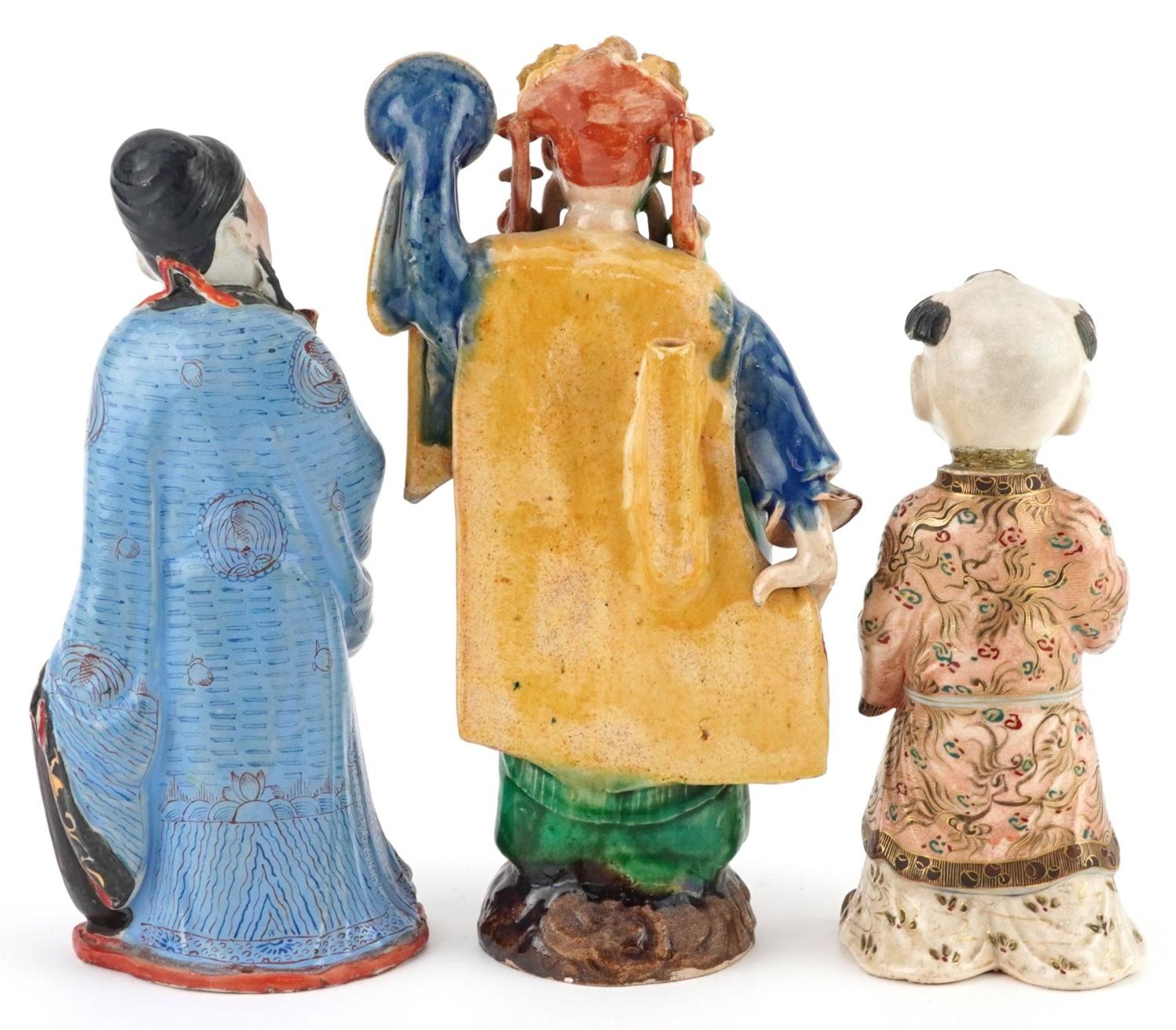 Three Chinese and Japanese figures including a Satsuma example of a young boy, the largest 23.5cm - Image 3 of 7