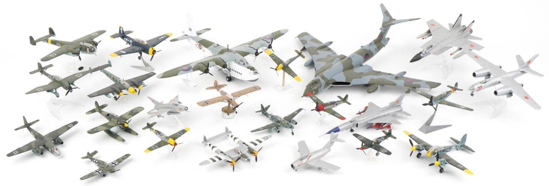 Collection of scratch built model military aircraft, the largest 50cm wide