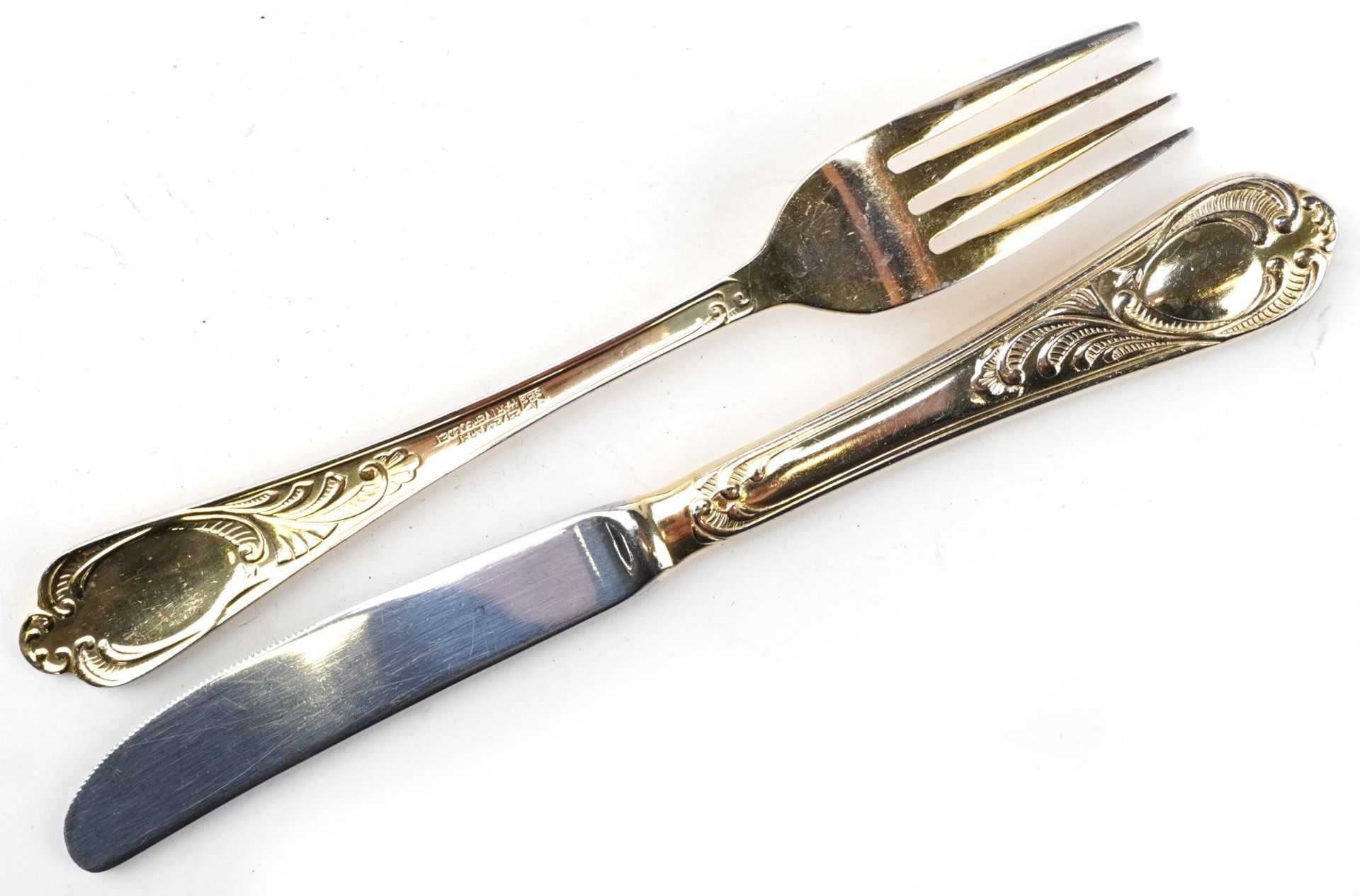 German SBS canteen of gold plated cutlery housed in a brown leather brief case, 45.5cm wide - Image 5 of 8