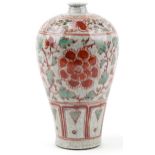 Chinese crackle glaze stoneware vase hand painted with flowers, 33cm high
