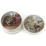 Victorian Staffordshire bear pot lid and cover together with a hunting bear pot lid, the largest 8cm