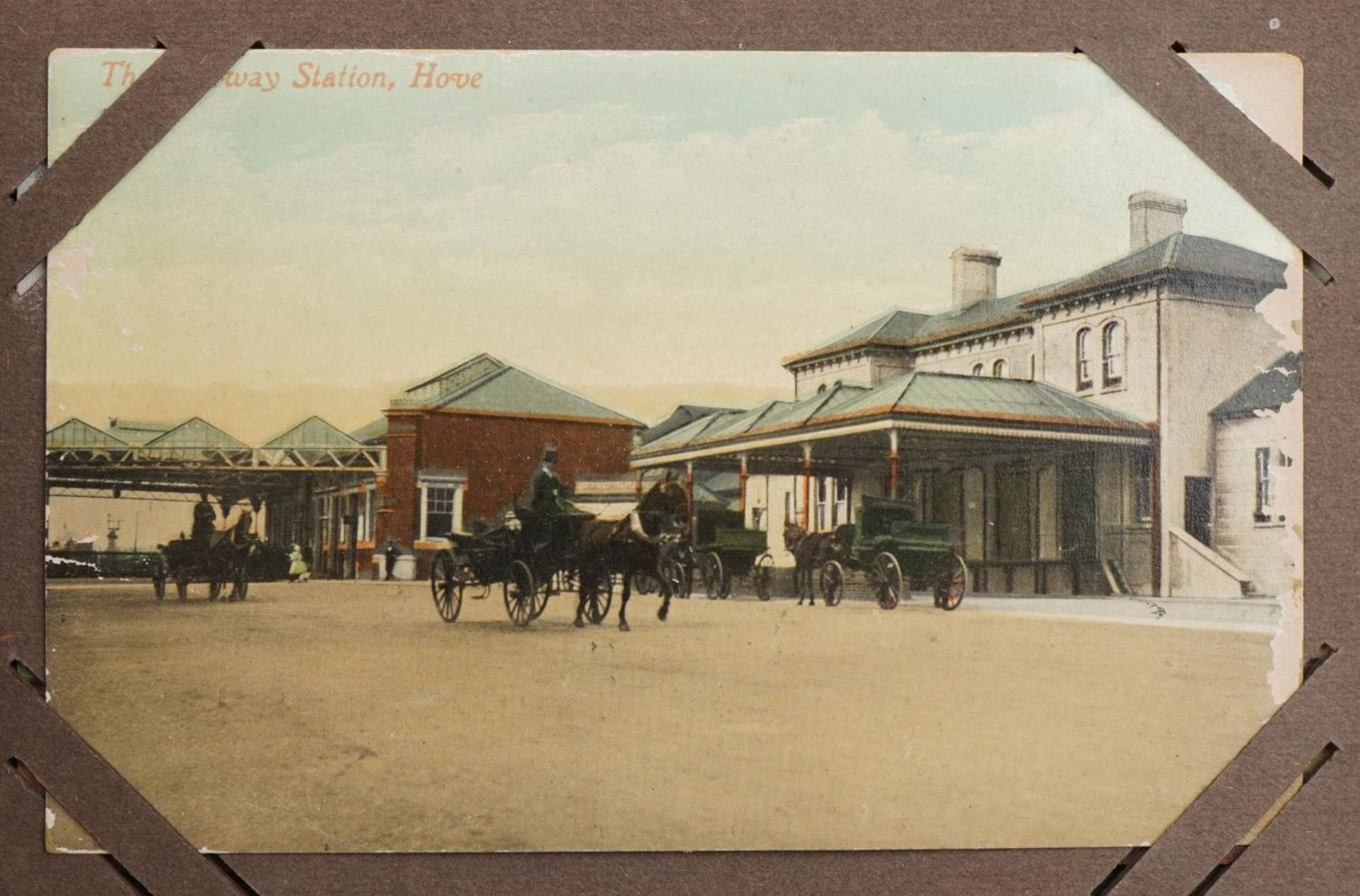 Local interest and railwayana postcards arranged in an album including Eastbourne Railway Station - Image 11 of 13