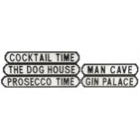 Five novelty hand painted wall signs ,The Dog House, Gin Palace, Prosecco Time, Man Cave and