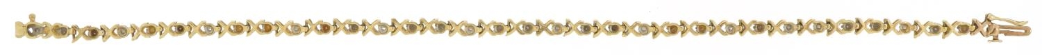 9ct two tone gold diamond line bracelet, 18cm in length, 3.5g - Image 3 of 4
