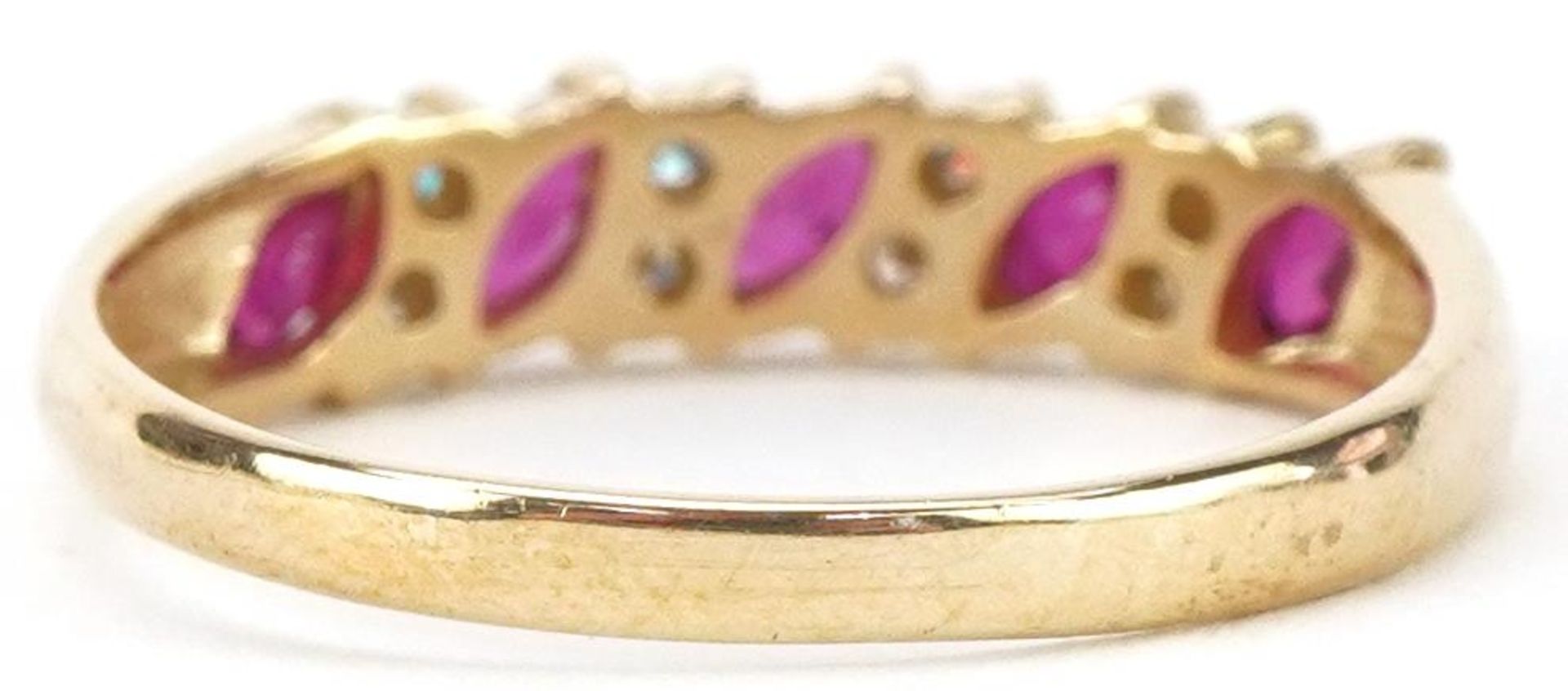9ct gold ruby and diamond thirteen stone half eternity ring, size P, 1.9g - Image 2 of 5